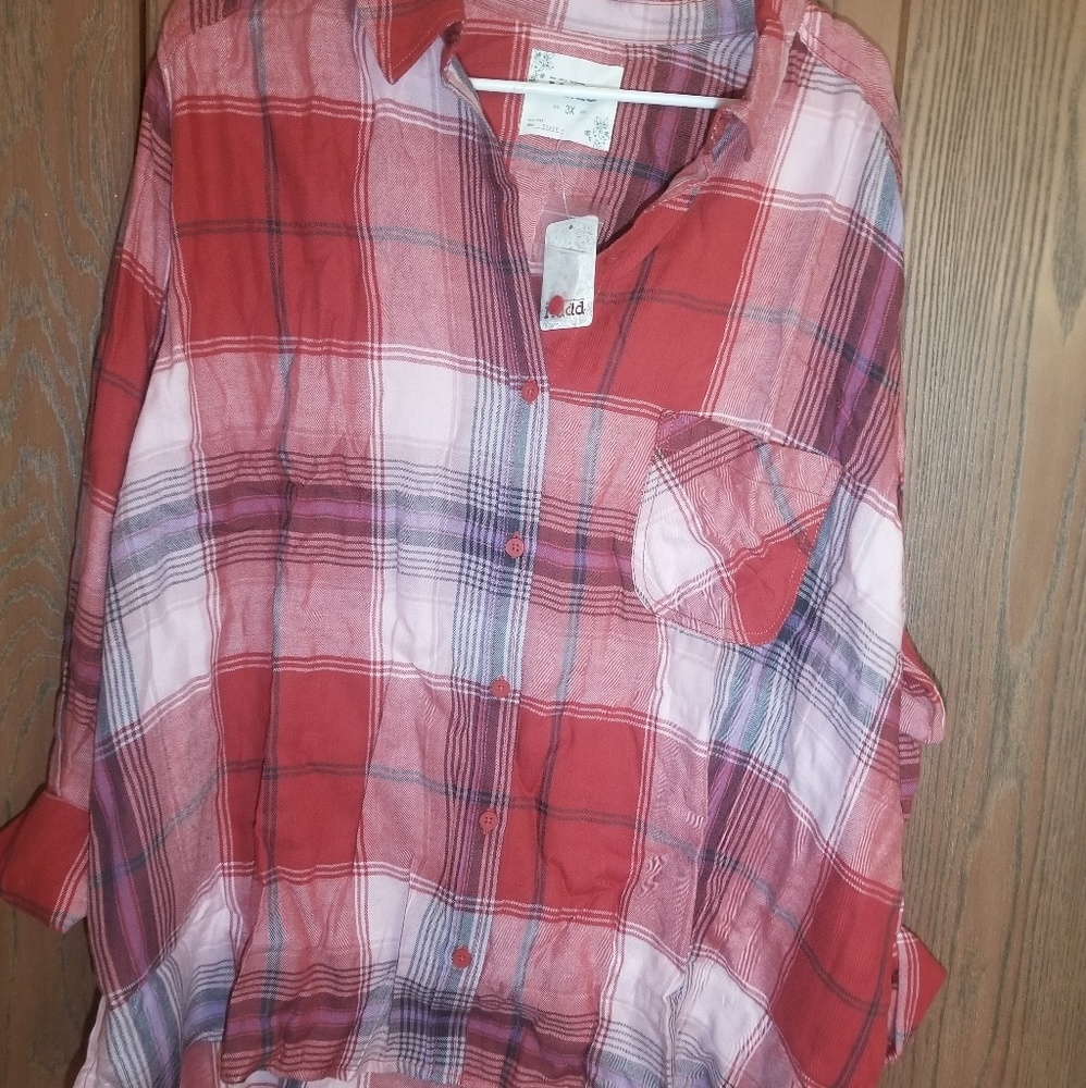 Red button plaid shirt